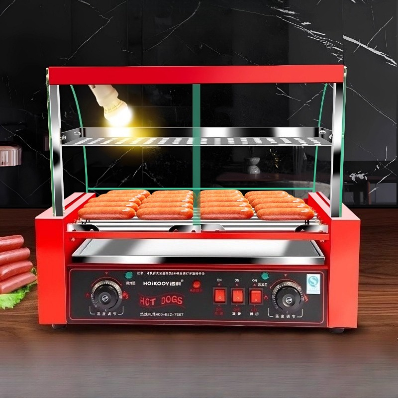 Hot Dog Press - Kommerzielle 7-Röhren-Wurstgrillmaschine 1050 W vollautomatische Hot-Dog-Grill-Hot-Dog-Maschine